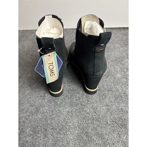 TOMS Maddie Women's Black Wedge Ankle Boots Suede Leather Chelsea Boot NEW   S1